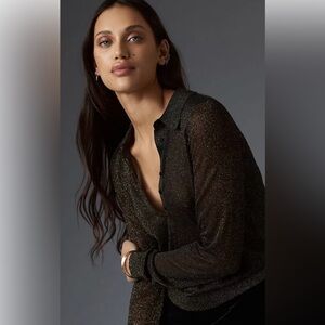 NEW! Anthropologie Black and Gold Shimmer Blouse